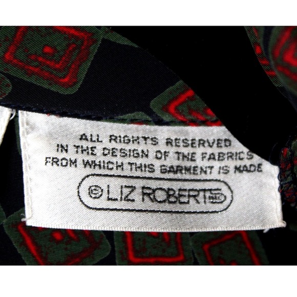 Vintage Liz Roberts midi dress 3/4 Sleeve Button Front Geometric 80s Red Navy - Picture 11 of 12